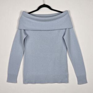 Antonio Melani 100% Cashmere Off Shoulder Sweater Women's Medium Blue Soft Knit